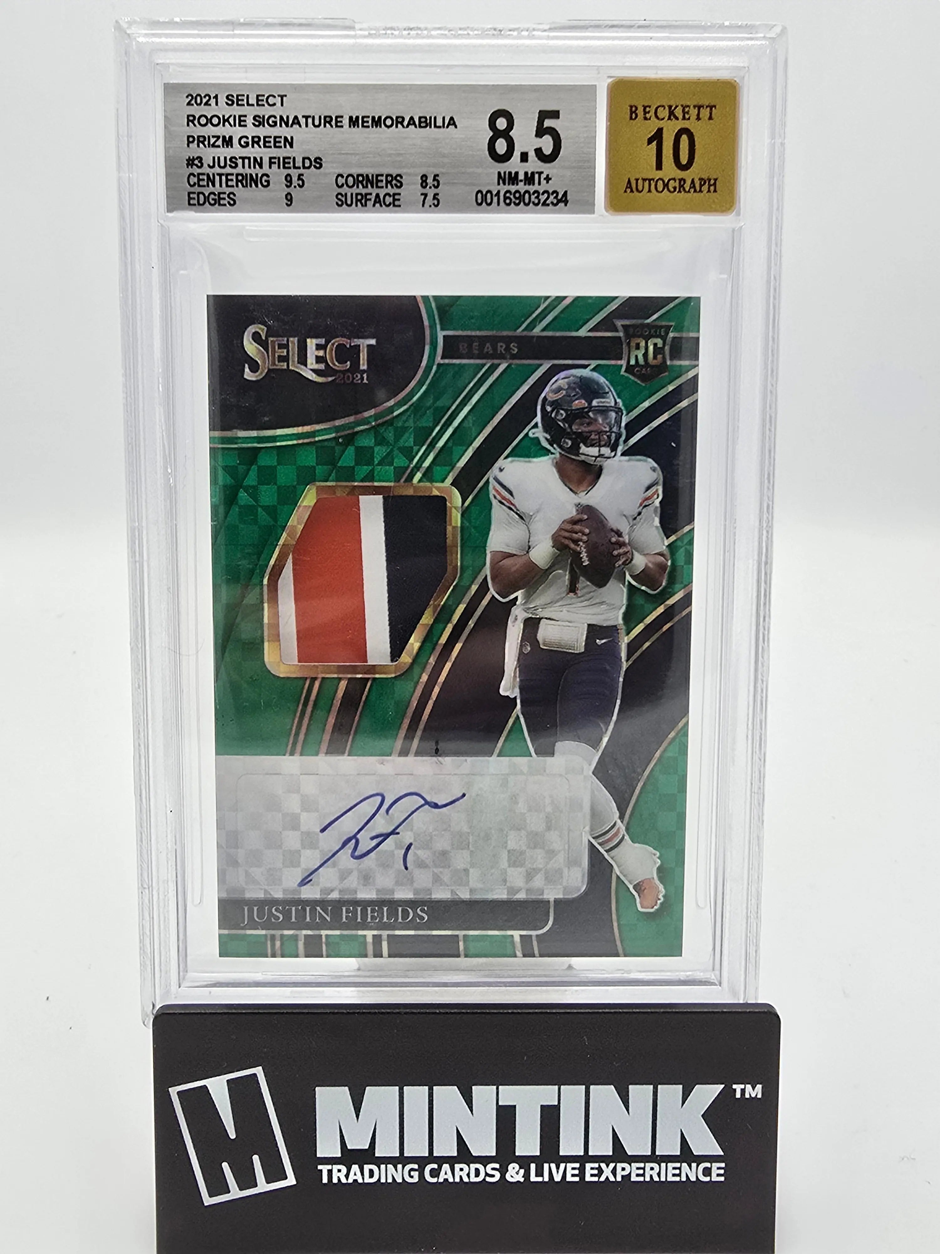 2021 Panini Select Green Prizm RPA Justin Fields BGS 8.5 4/5 #3 - Rare Football Trading Card for Collectors, Perfect for Display & Investment