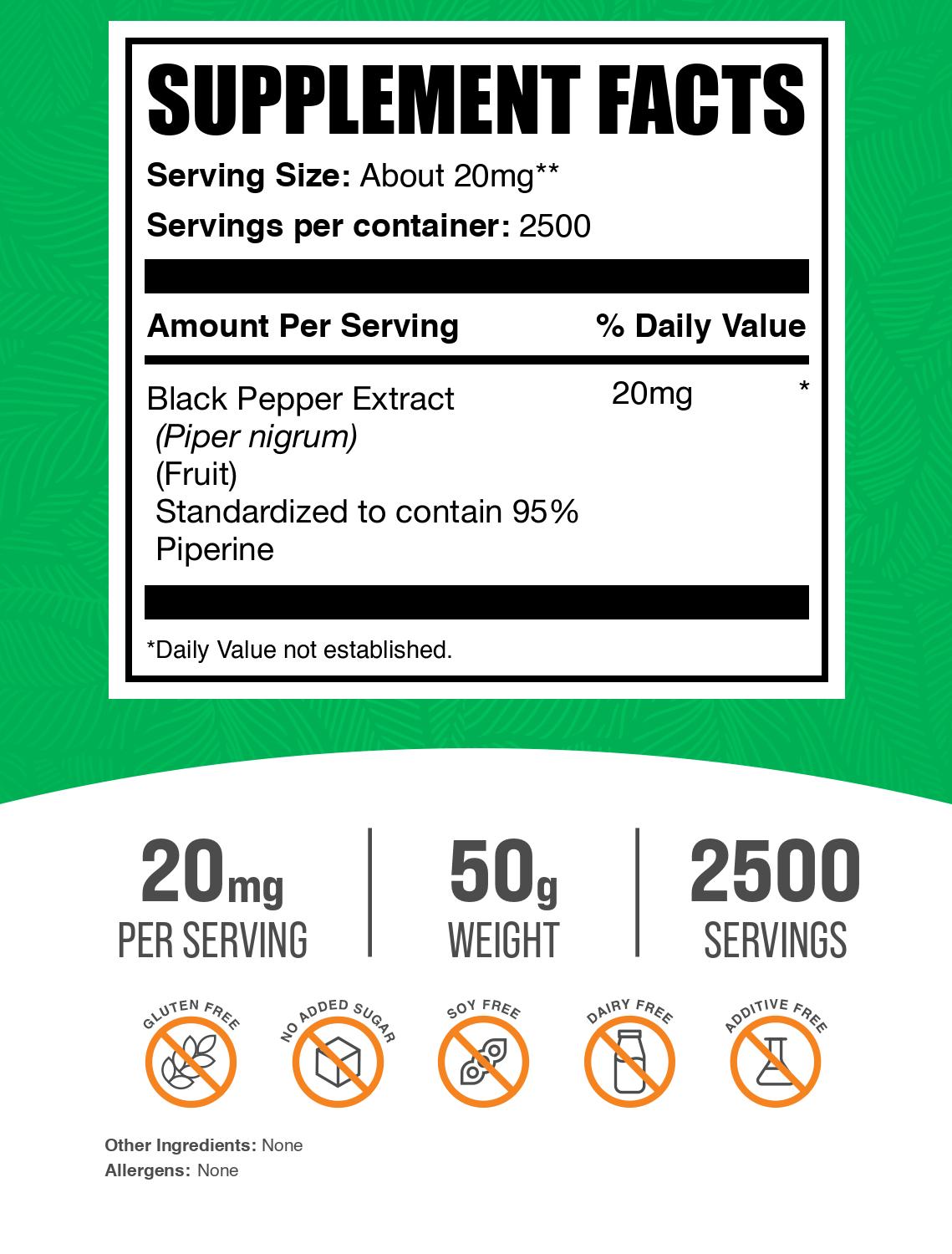 Premium Black Pepper Extract Powder (95% Piperine) - Natural Bioactive Supplement for Digestion & Nutrient Absorption - Perfect for Cooking, Smoothies & Health Supplements