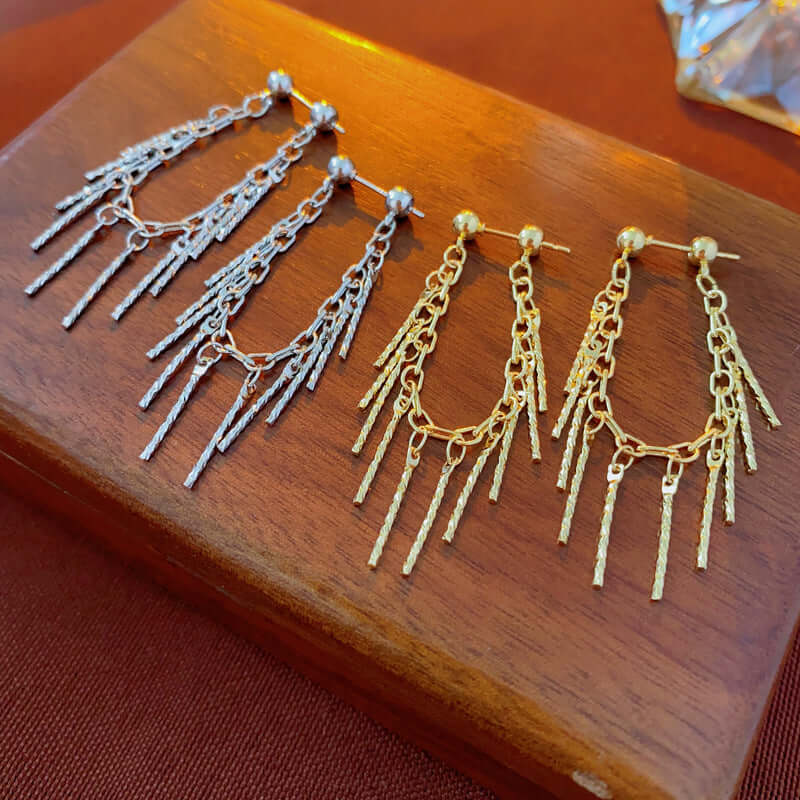 Elegant Gold Chain Tassel Waterfall Earrings for Women | Fashion Dangle Drop Earrings | Perfect for Parties, Weddings & Evening Events | R1554