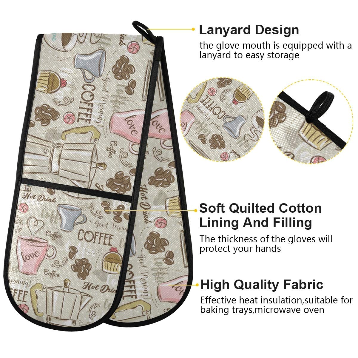 Heat-Resistant Quilted Double Oven Mitts - Extra Long BBQ & Baking Gloves for Kitchen, Coffee Maker & Cooking (Perfect for Grilling, Baking, Roasting & Handling Hot Pots/Pans)