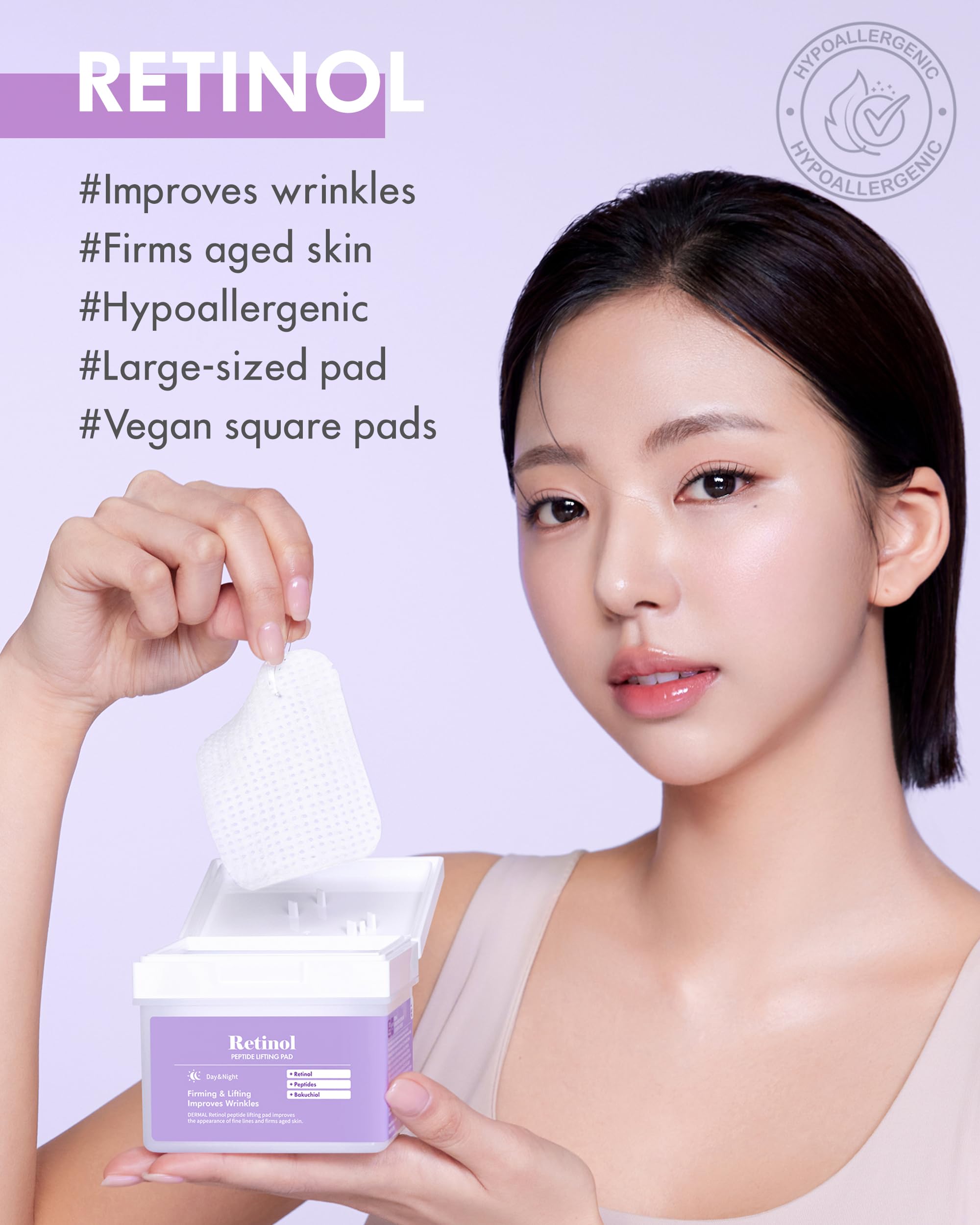 DERMAL Retinol Peptide Lifting Pads + Vitamin C Toner Pads Set - Anti-Aging Facial Treatment for Wrinkles & Brightening | At-Home Skincare Routine for Glowing Skin