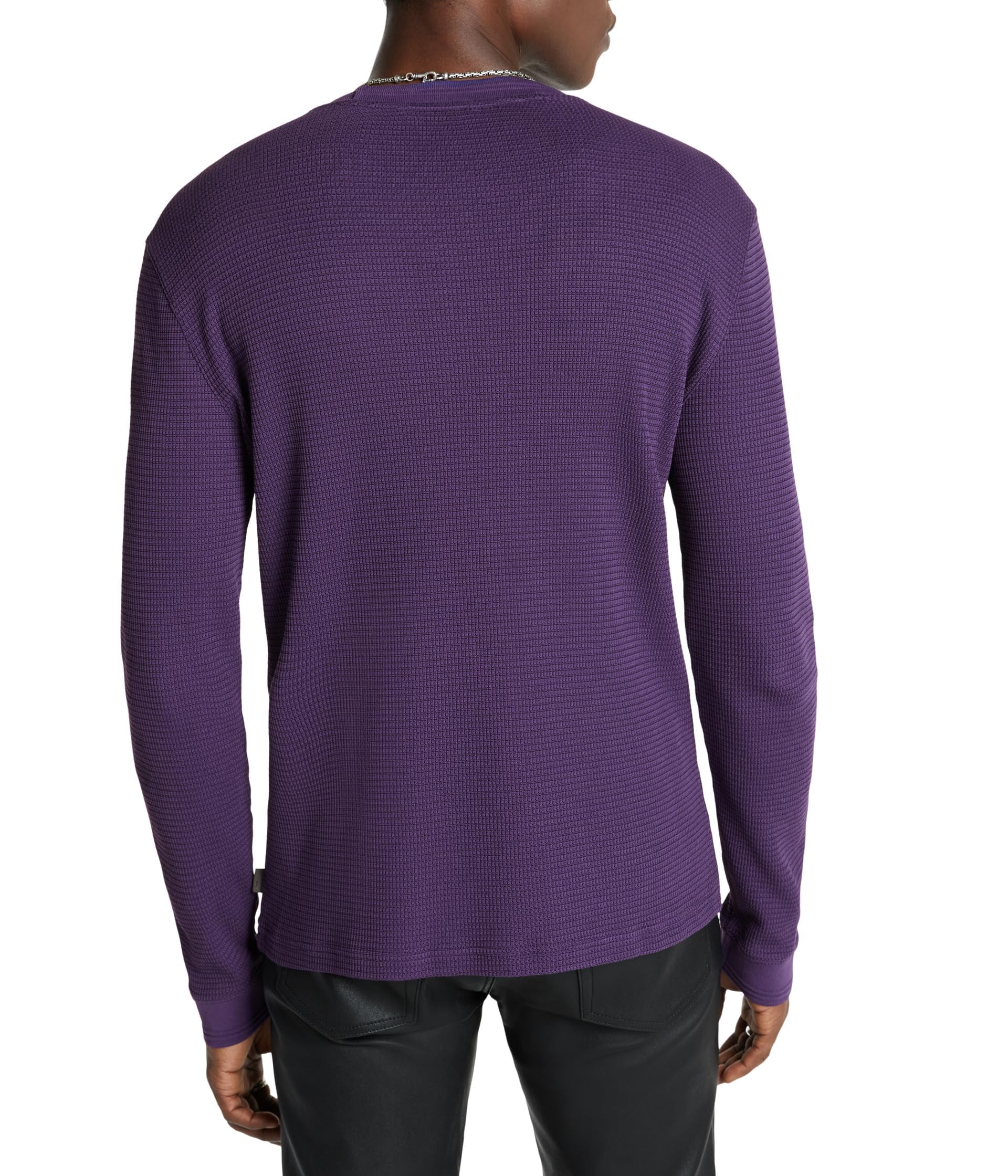 John Varvatos Men's Dante Long Sleeve Waffle Knit Henley Shirt - Casual Button-Up Top for Fall & Winter Layering