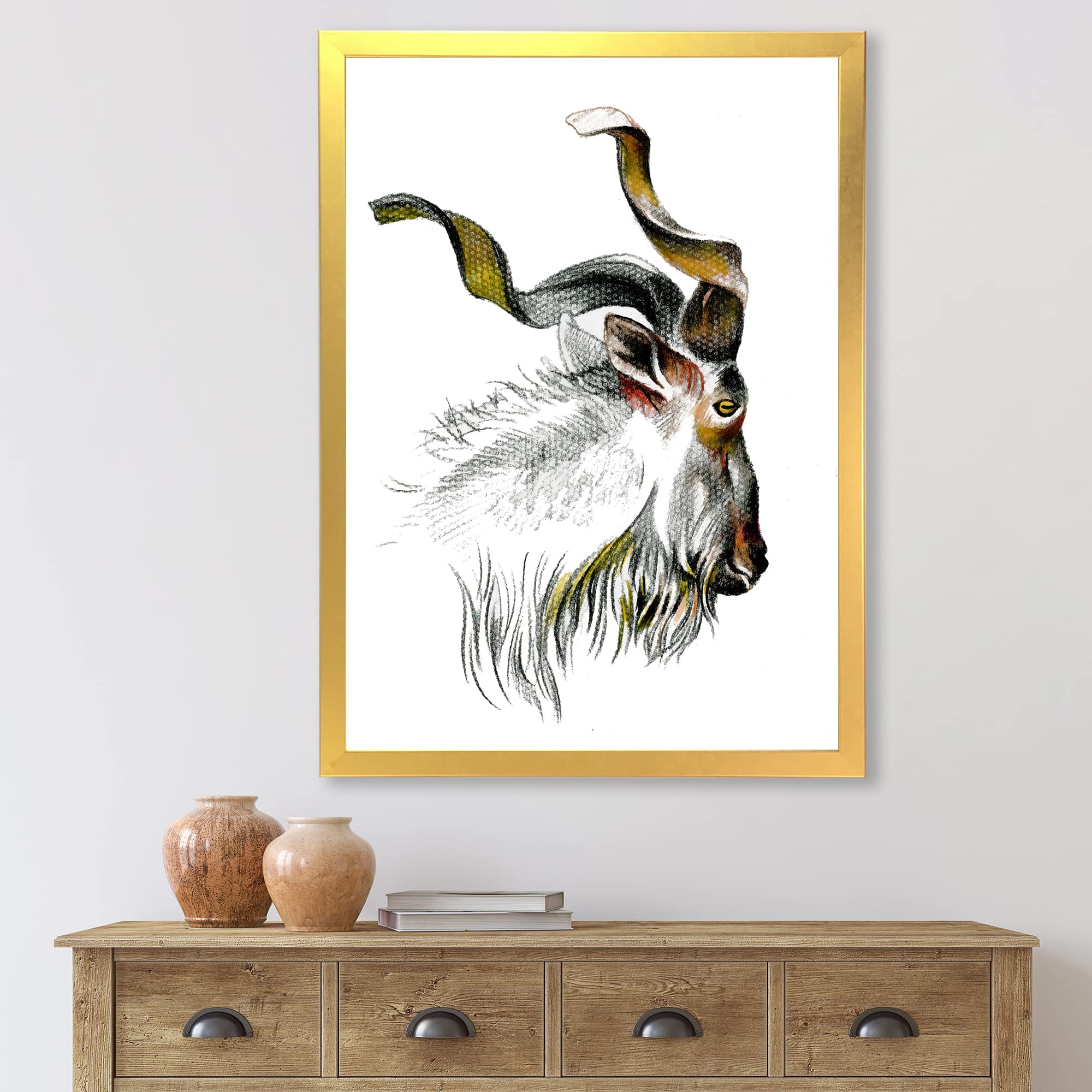 Monochrome Goat Portrait II - Farmhouse Framed Wall Art Decor for Living Room, Bedroom & Office