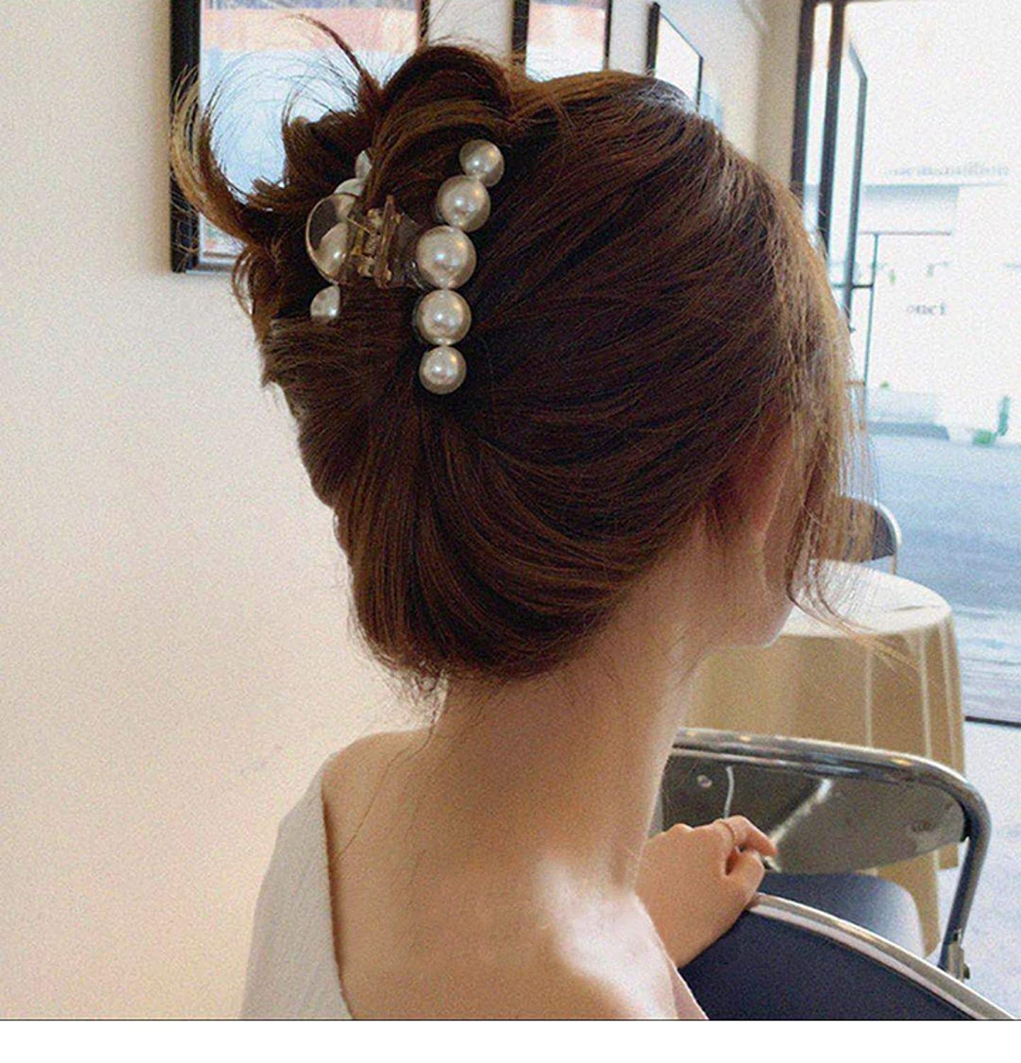 DENICRAAS Pearl Hair Claw Clips - Strong Hold Non-Slip Hair Clips for Women, Champagne Color Hair Jaw Clips for Thick & Thin Hair - Perfect for Daily Use, Birthday Gifts & Special Occasions