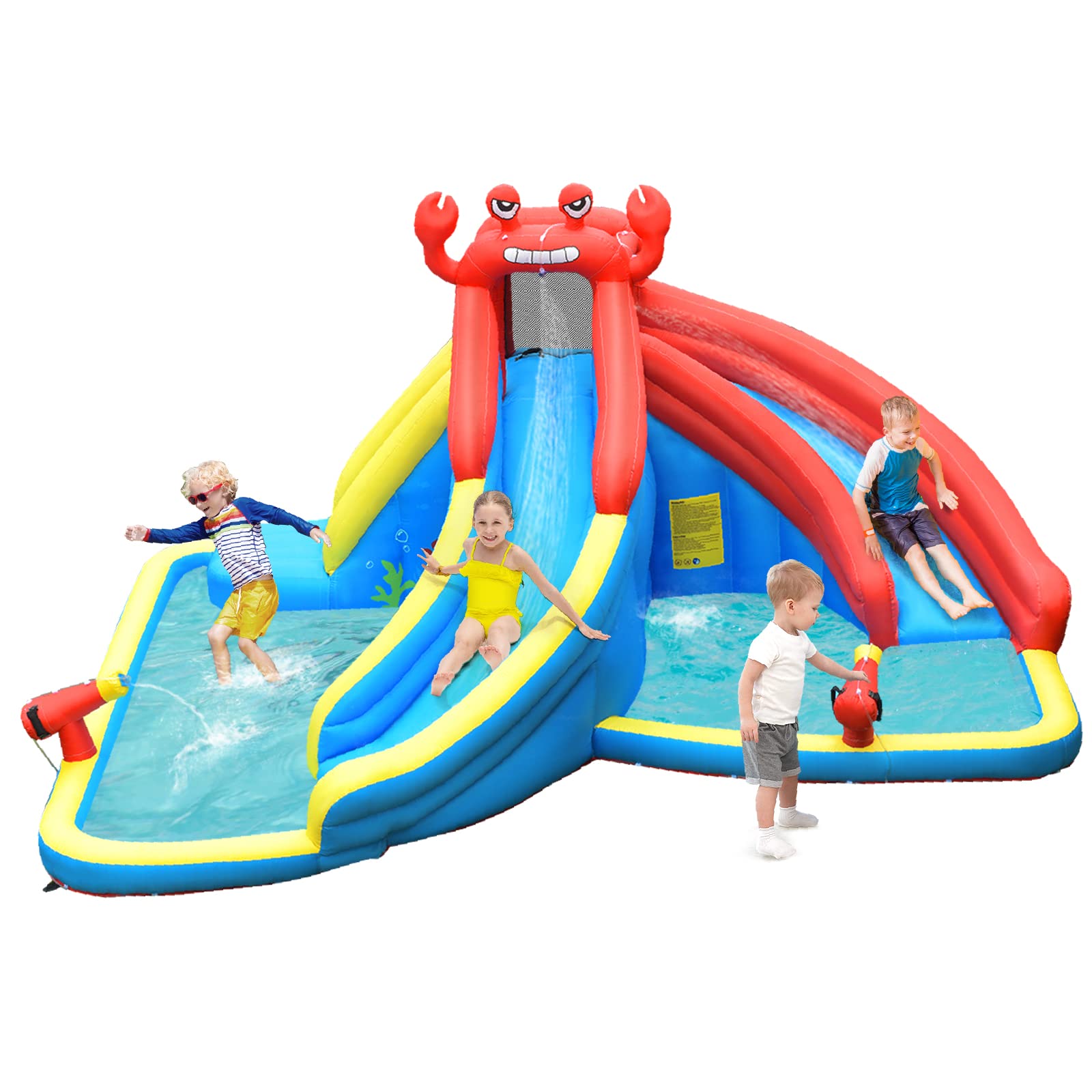 HONEY JOY Inflatable Water Slide with Climbing Wall & 2 Slides - Crab Theme Blow Up Bounce House for Backyard, Outdoor Water Park for Kids & Adults - Perfect for Summer Parties, Birthday Events & Family Fun (Blower Not Included)