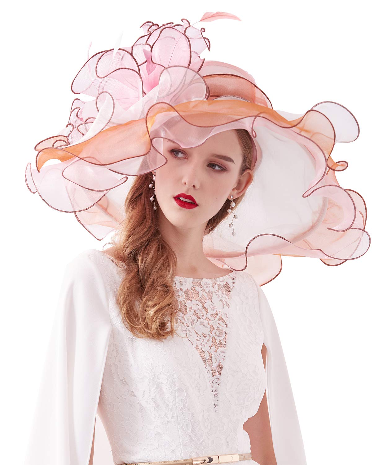 Elegant Women's Derby Hat with Organza Flower - Wide Brim Church, Wedding & Tea Party Fascinator - Perfect for Sunday Service, Garden Parties & Formal Events