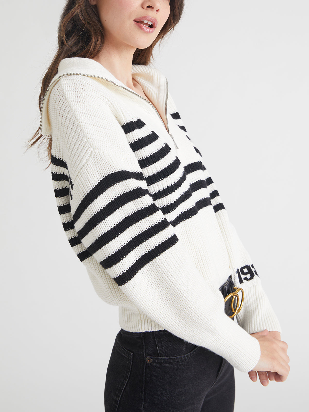 Norah 1983 Stripe Half Zip Cotton Sweater - Vintage Inspired Casual Pullover for Women, Fall & Winter Layering, Cozy Office Wear