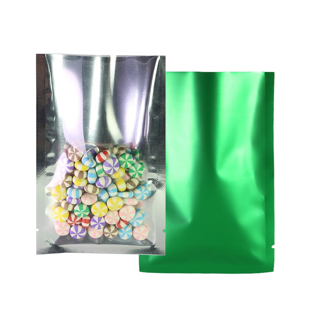 QQ Studio 100-Pack Clear Open Top Colored Metallic Mylar Bags - Green, 2.8