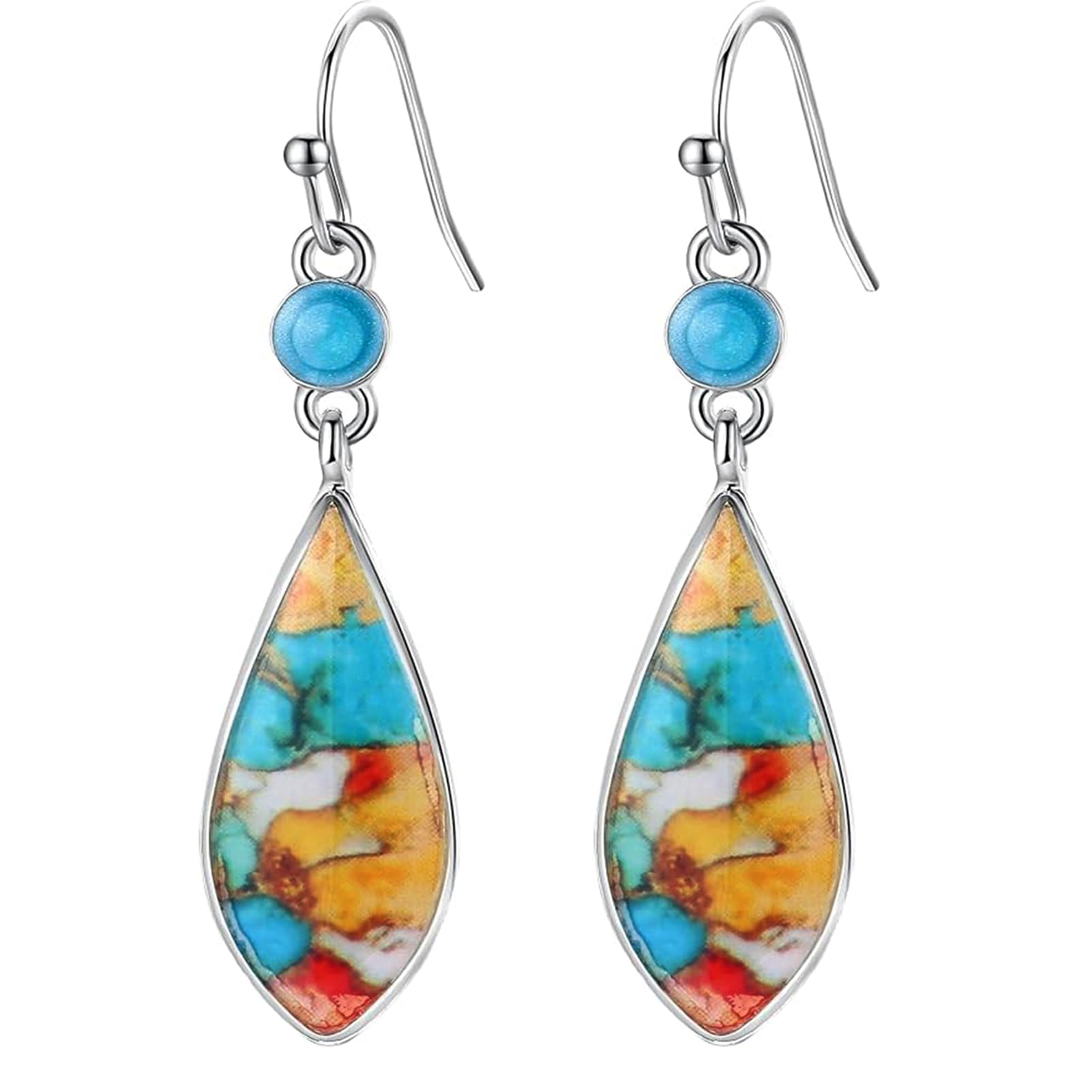 BG&WLing Turquoise Earrings for Women - 925 Sterling Silver Teardrop Dangle Earrings | Western Native Vintage Bohemian Fashion Jewelry | Perfect for Casual Wear, Parties & Special Occasions