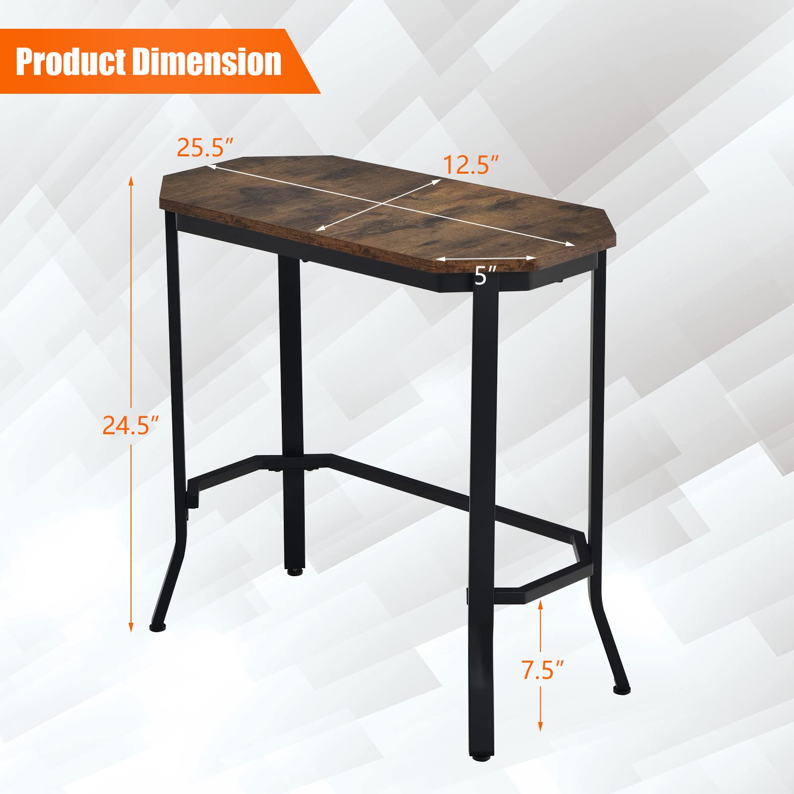 Tangkula Narrow Sofa Side Table - Slim Industrial End Table with Sturdy Metal Frame & Adjustable Foot Pads, Rustic Brown Nightstand for Bedroom, Living Room, Balcony & Entryway - Perfect for Small Spaces, Coffee Table Alternative & Modern Home Decor