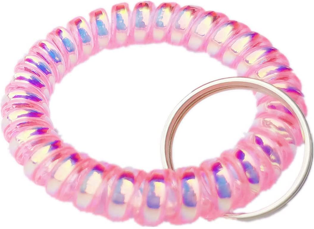 Iridescent Spiral Stretch Bracelet Keychain Holder - Pack of 5 Colorful Wristbands for Keys, Jewelry & Accessories Organization - Perfect for Home, Office, Gym & Travel Use