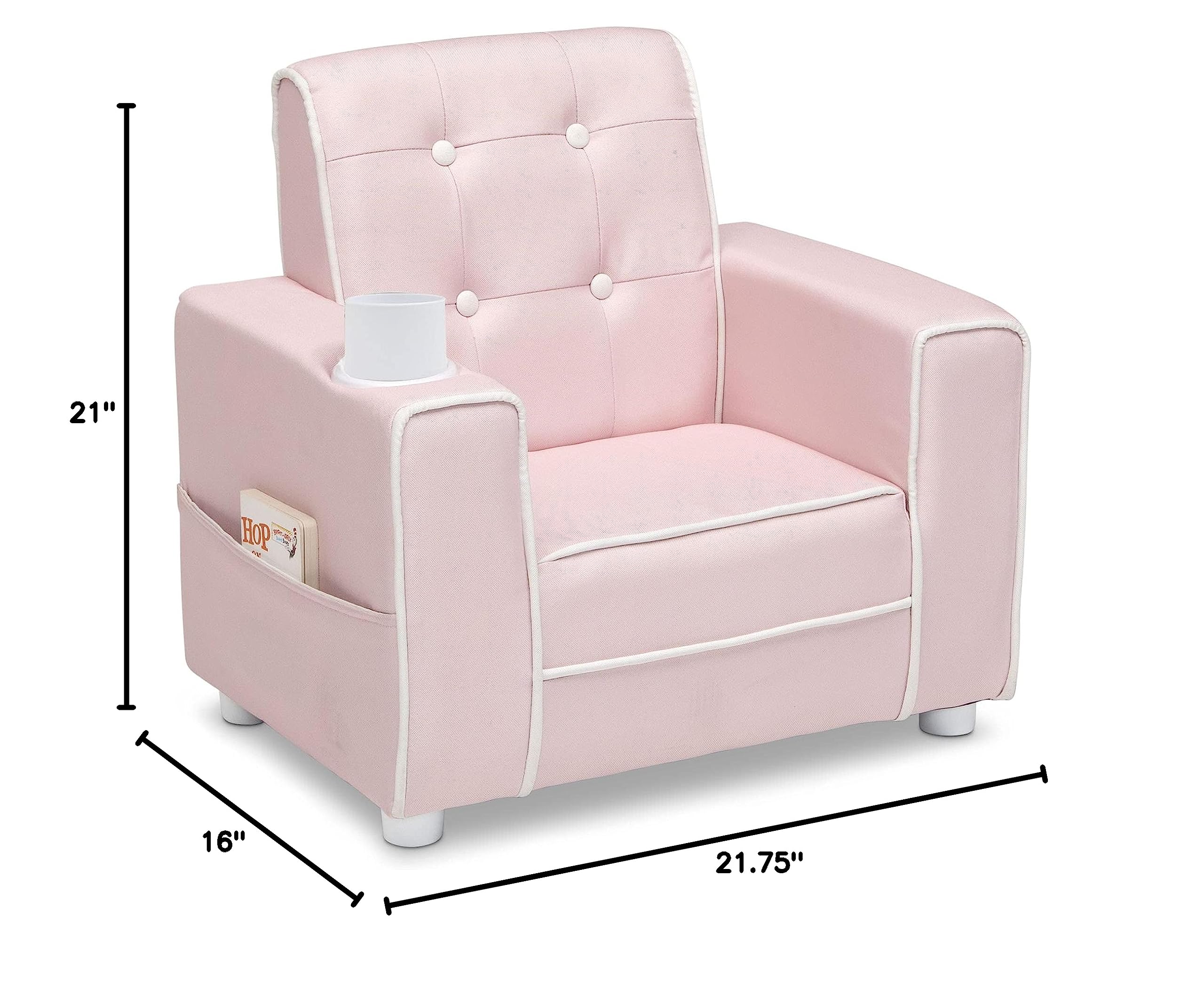 Delta Children Chelsea Kids Upholstered Chair with Cup Holder - Pink Toddler Chair for Bedroom, Playroom & Reading Nook | Comfortable Seating for Kids Ages 3-8