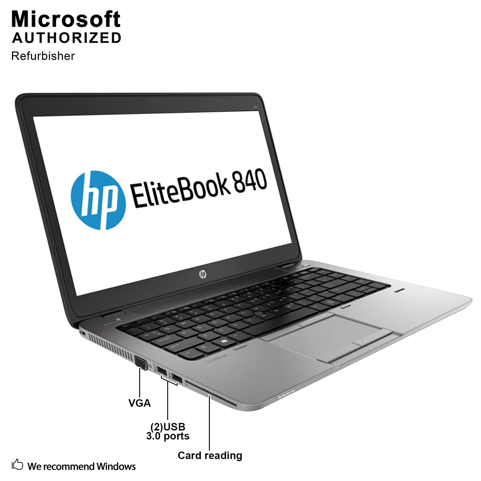 HP EliteBook 840 G1 14-inch Business Laptop - Intel Core i5 Processor, 8GB RAM, 240GB SSD, HD Webcam, Windows 10 Pro (Certified Refurbished) | Perfect for Remote Work, Office Productivity & Business Travel