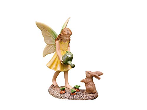 Fairy Gardener with Bunny Statue - Cute Rabbit Fairy Figurine for Garden Decor - Perfect for Outdoor Fairy Gardens, Flower Beds & Home Décor