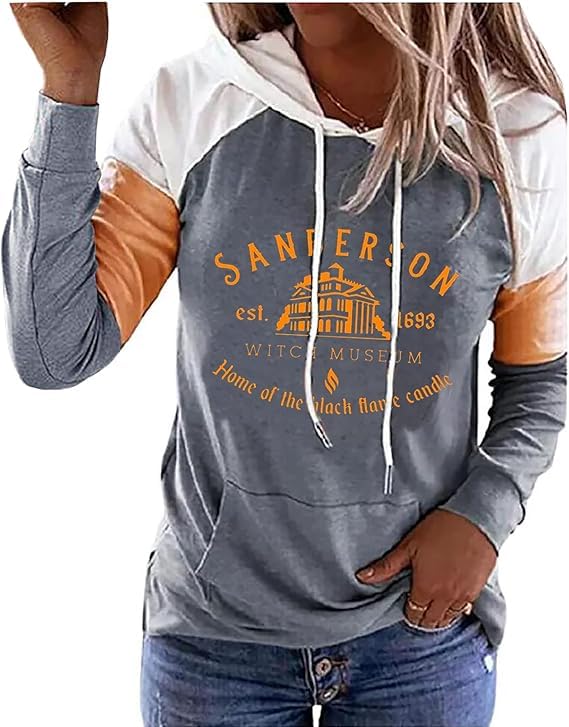Women's Halloween Hoodie - Skull & Pumpkin Face Graphic Long Sleeve Shirt | Horror Movie Inspired Casual Wear for Halloween Parties, Trick or Treating & Spooky Season Outfits
