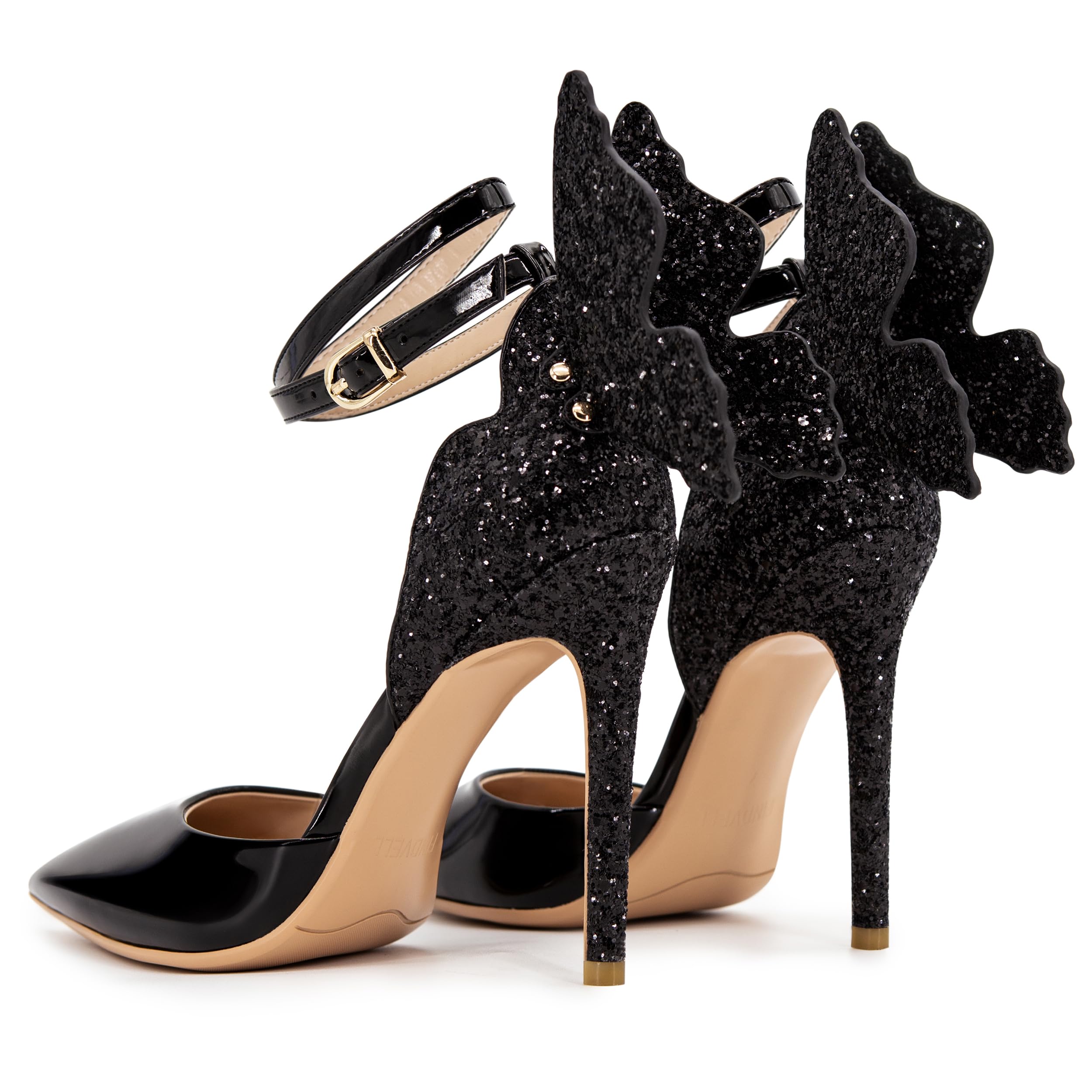 Elegant Gold High Heel Pumps with Butterfly Back & Sparkly Ankle Strap - Sexy Stiletto Closed Toe Dress Shoes for Women | Perfect for Parties, Weddings & Evening Events