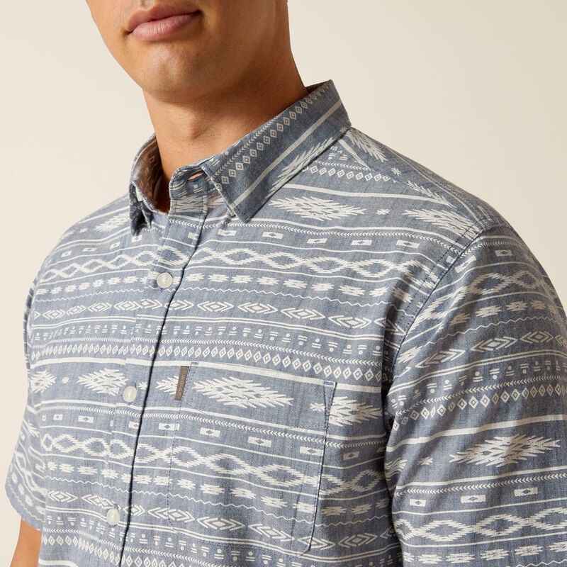 Ariat Men's Mack Stretch Comfort Shirt - Chambray Blue Long Sleeve Work Shirt for Ranch, Farm & Outdoor Activities