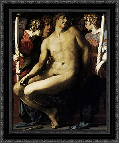 Dead Christ With Angels 20x24 Black Ornate Wood Framed Canvas Art by Rosso Fiorentino - Religious Wall Decor for Church, Home Chapel & Sacred Spaces