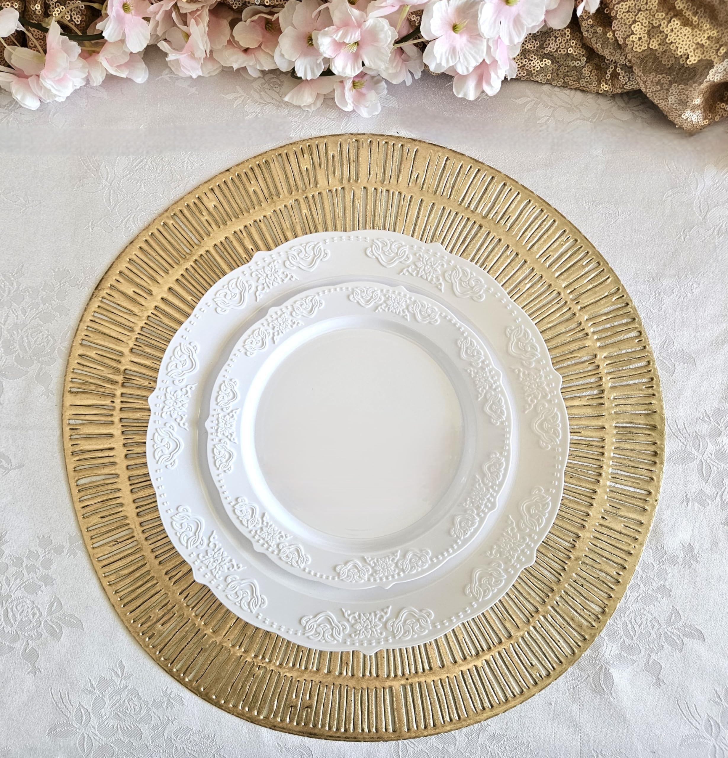 40-Pack Pressed Vinyl Metallic Placemats - Elegant Cleo Gold Wedding Table Decor for Dining, Parties & Special Events