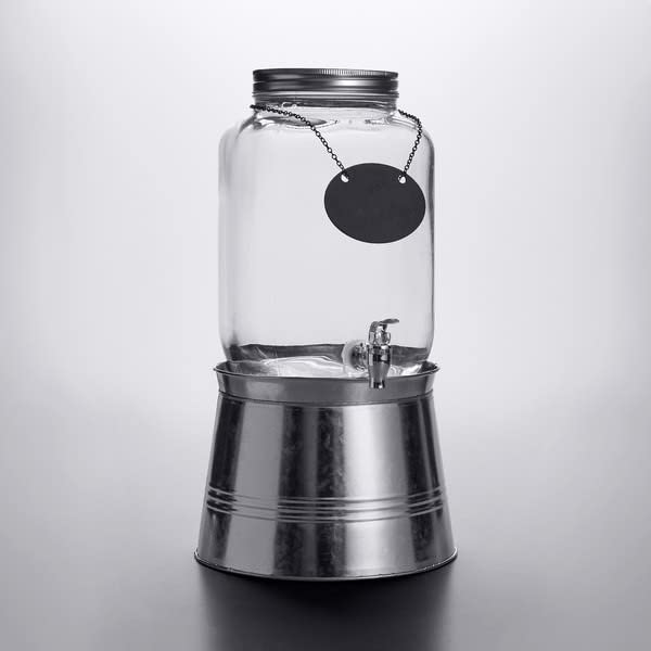 2 Gallon Glass Beverage Dispenser with Infusion Chamber - Chalkboard Sign & Metal Stand - Perfect for Parties, Snack Storage, Candy Containers, and Drink Serving - Ideal for Weddings, BBQs, and Outdoor Events