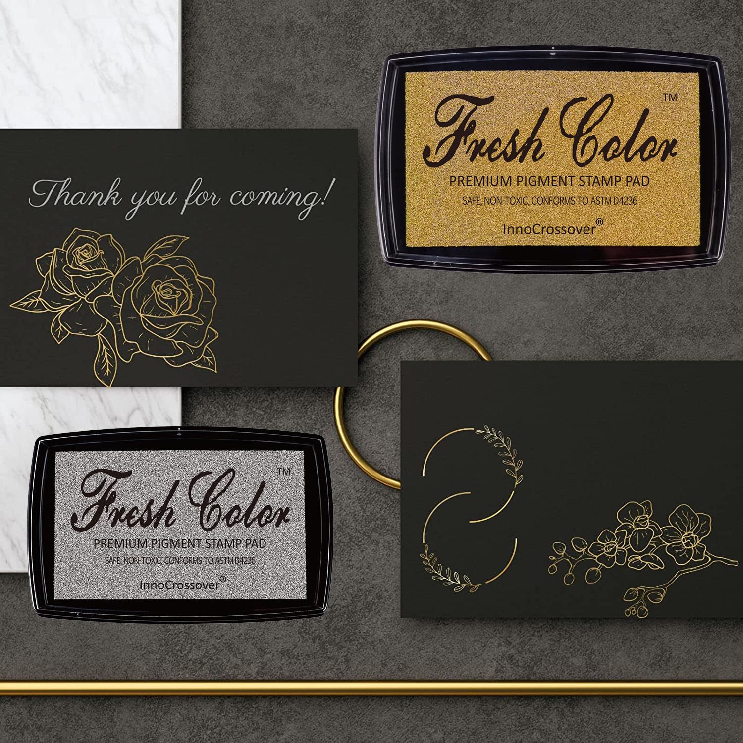 Premium Gold Stamp Pad - Non-Toxic Permanent Ink for Rubber Stamps, Wedding Invitations, Card Making & Scrapbooking - Perfect for DIY Crafts, Embossing & Handmade Greeting Cards