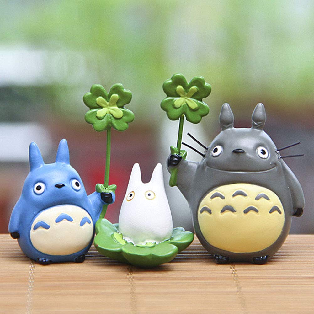 SCAU 3-Piece Totoro Clover Resin Miniature Garden Decor - Cute Micro Landscape Flower Pots for Indoor Plants, Fairy Gardens & Home Decor - Perfect for Anime Fans & Gardening Enthusiasts
