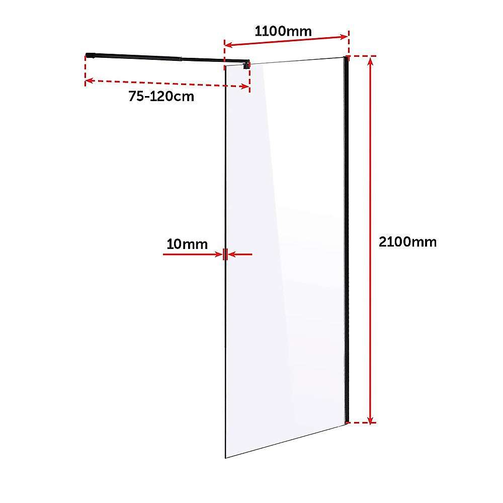 10mm Frameless Safety Glass Shower Screen 1100 x 2100mm - Modern Bathroom Upgrade for Walk-in Showers and Wet Rooms