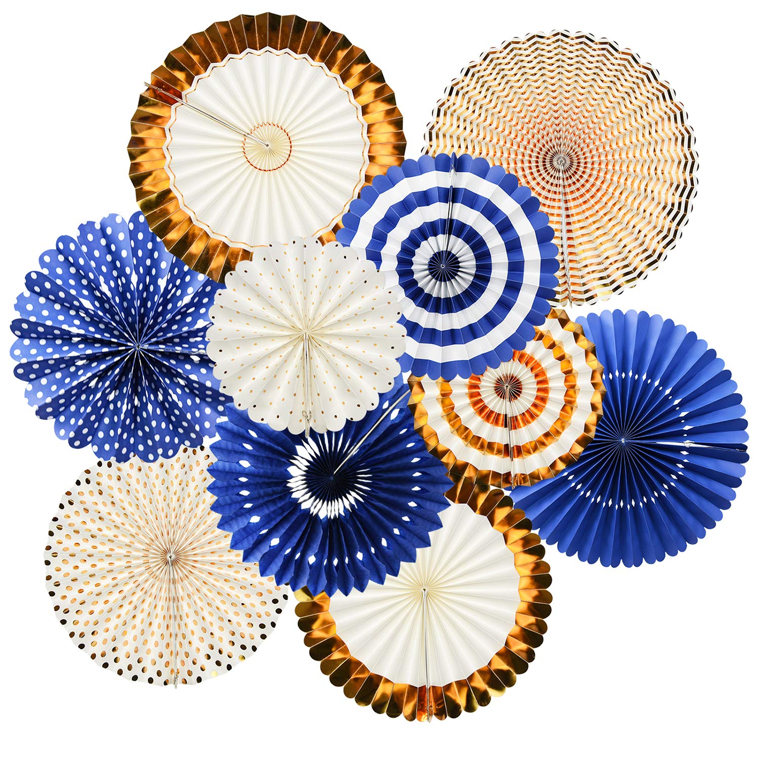 Royal Prince Baby Shower & Graduation Party Decorations - 10pcs Navy Gold Bridal Shower Supplies, Blue Pinwheel Backdrop for 1st Birthday & Prince Themed Events - Perfect for Nursery, Gender Reveal, and Royal Celebration Decor