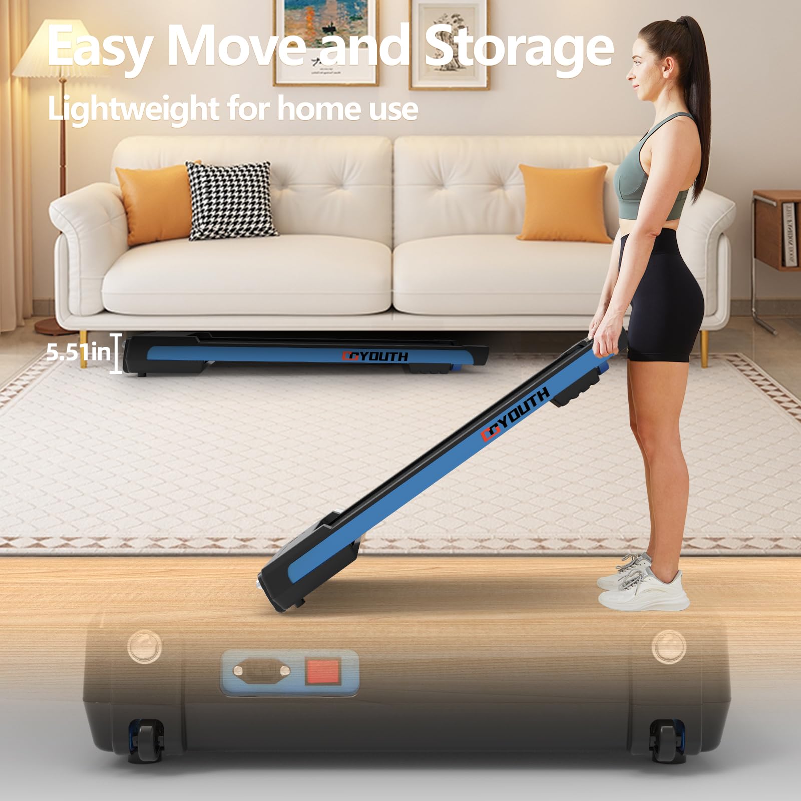 GOYOUTH 2 in 1 Under Desk Electric Treadmill - Motorized Walking & Jogging Machine with Wireless Speaker, Remote Control & LED Display - Compact Home & Office Exercise Equipment for Workouts While Working or Watching TV