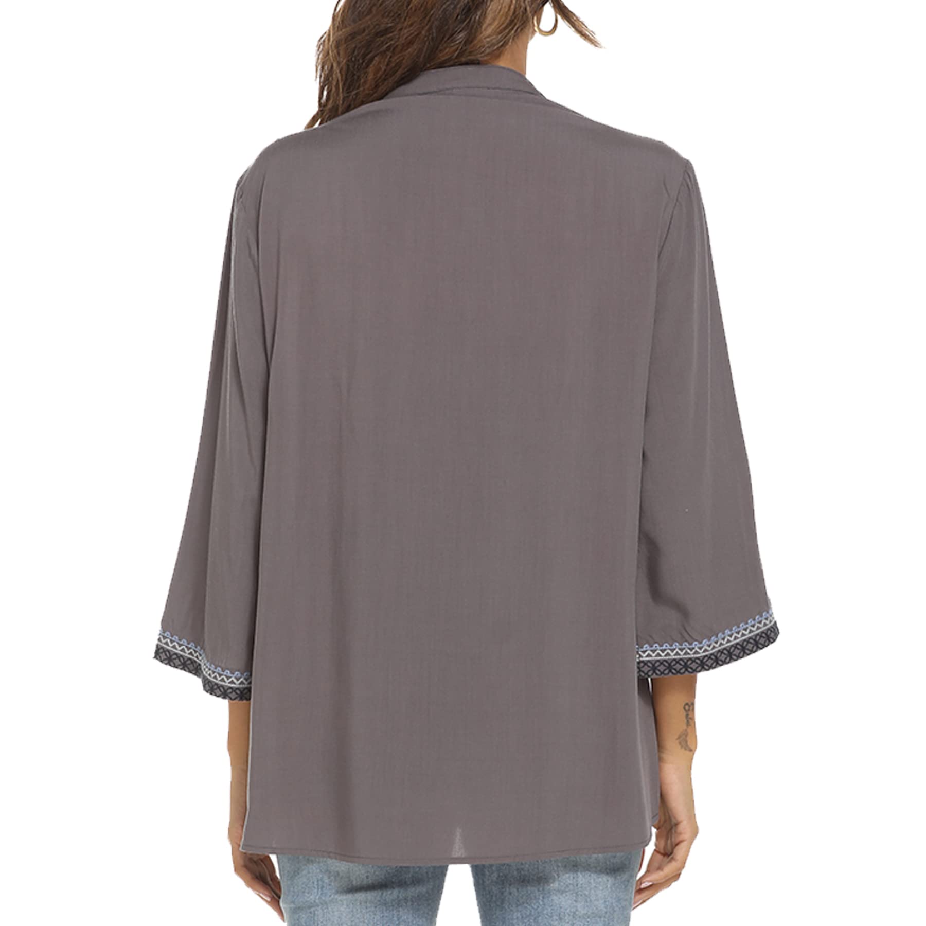 LauraKlein Women's Mexican Embroidered V-Neck 3/4 Sleeve Peasant Blouse - Casual Loose Summer Tunic Top for Women | Perfect for Beach Vacations, Boho Festivals & Everyday Wear