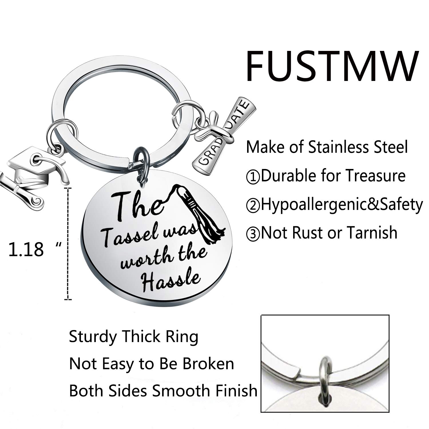 FUSTMW Graduation Gift Keychain - 'The Tassel Was Worth the Hassle' Inspirational Jewelry for Graduates | Perfect Graduation Party Favors, Diploma Decor & Keepsake Gift