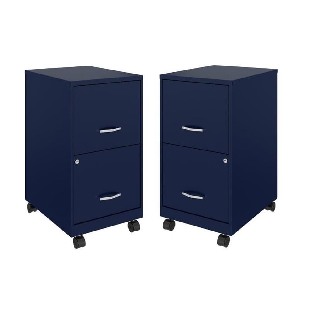Home Square 2-Drawer Mobile Filing Cabinet Set in Navy (Set of 2) - Office Organization & Document Storage Solution for Home or Business Use