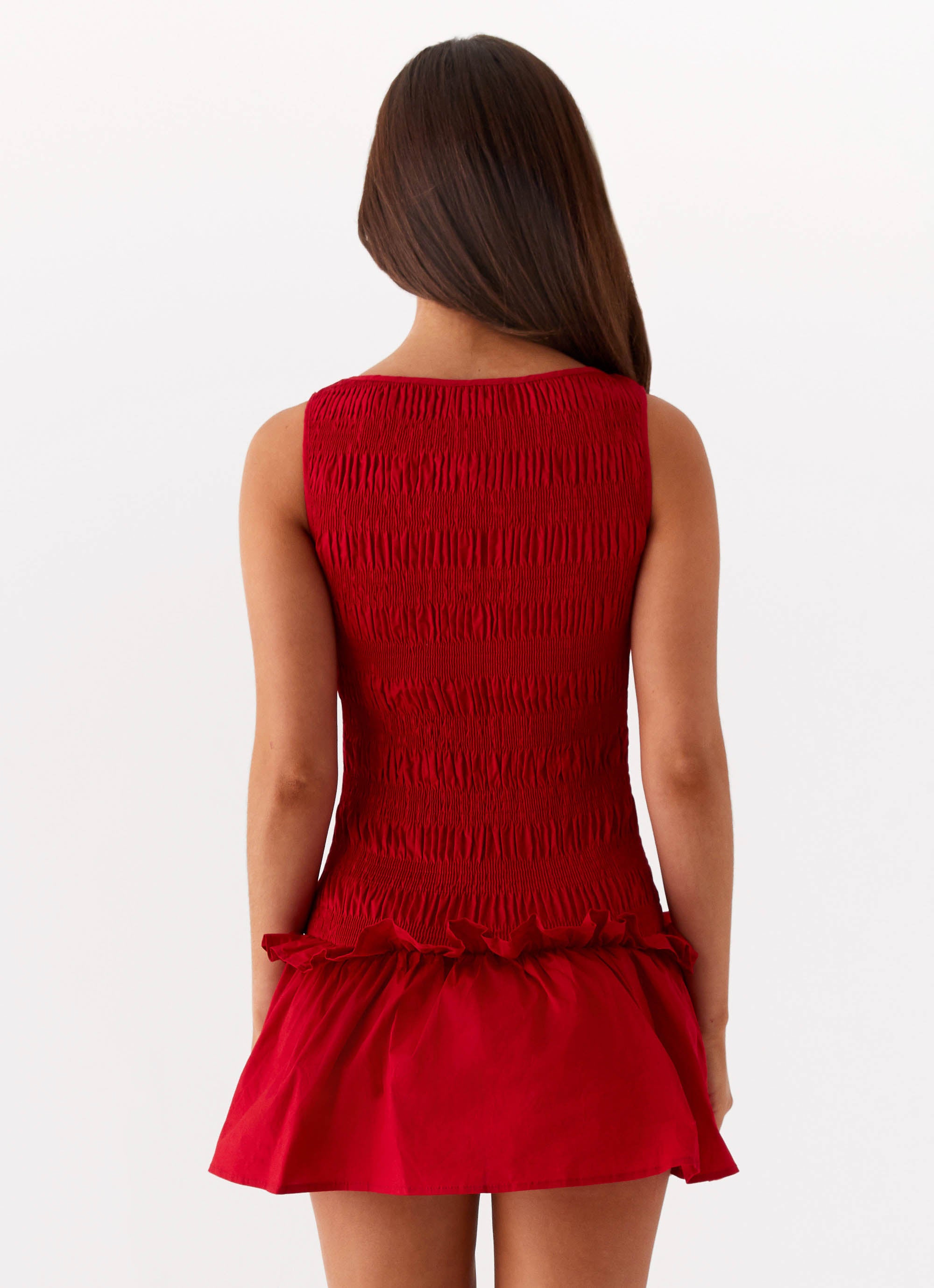 Garden Kisses Shirred Mini Dress in Red - Flowy Summer Dress for Women, Perfect for Beach Vacations, Date Nights & Outdoor Parties