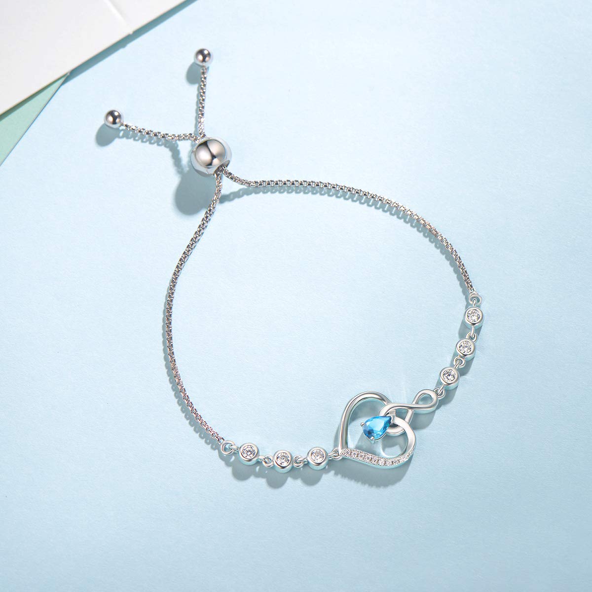 March Birthstone Aquamarine Heart Necklace & Bracelet Set for Women - Sterling Silver Infinity Love Pendant Fine Jewelry | Perfect Mothers Day Gifts, Anniversary & Birthday Presents for Mom - Ideal for Special Occasions, Romantic Dates & Everyday Elegance
