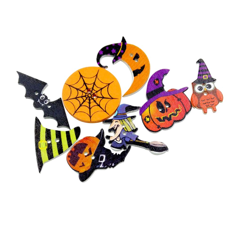 Healifty 100Pcs Halloween Printed Wooden Buttons - Hand Painted Decorative Sewing Buttons for DIY Crafts, Costumes & Scrapbooking - Perfect for Halloween Decorations, Garment Embellishments & Creative Projects