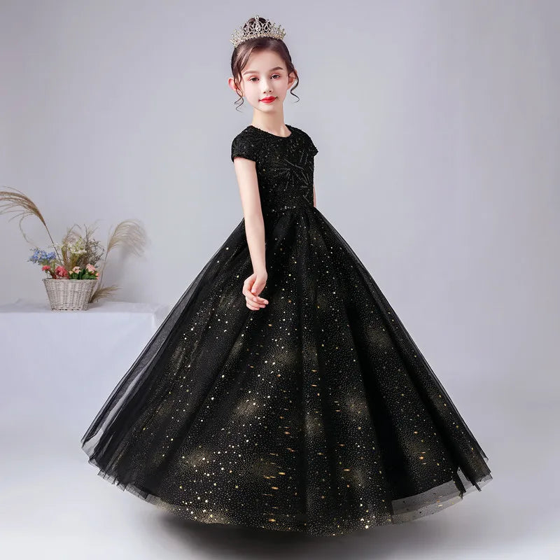 Sparkly Sequins Black Flower Girl Dress - Princess Gown for Weddings, Pageants & Special Occasions | Elegant Formal Wear for Kids