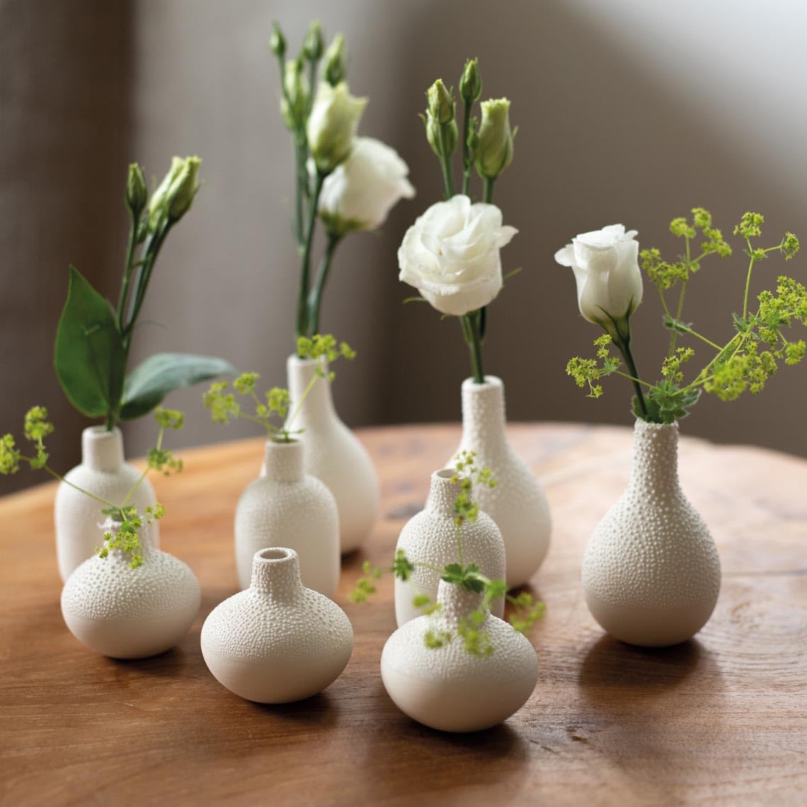 Pearl Stoneware Mini Vase Set of 3 - Elegant Ceramic Home Decor for Table Centerpieces, Wedding Decorations & Gift Ideas