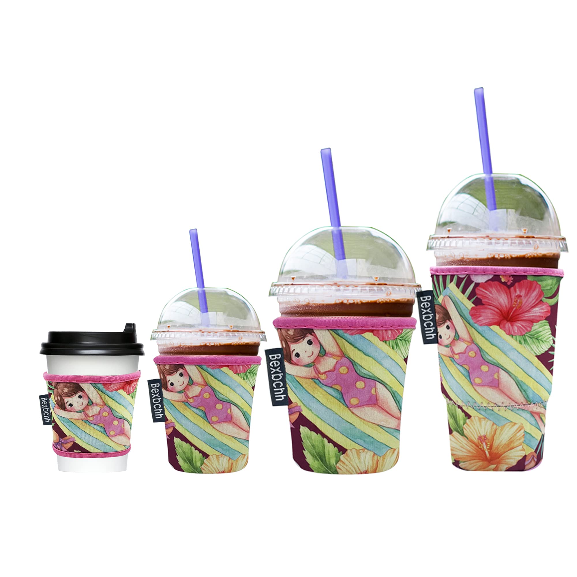 Bexbchh 4 Pack Reusable Neoprene Coffee Sleeves - Insulating Cup Holder for Iced & Cold Beverages - Fits Starbucks, McDonald's & Dunkin' Cups - Perfect for Beach, Office & Travel Use