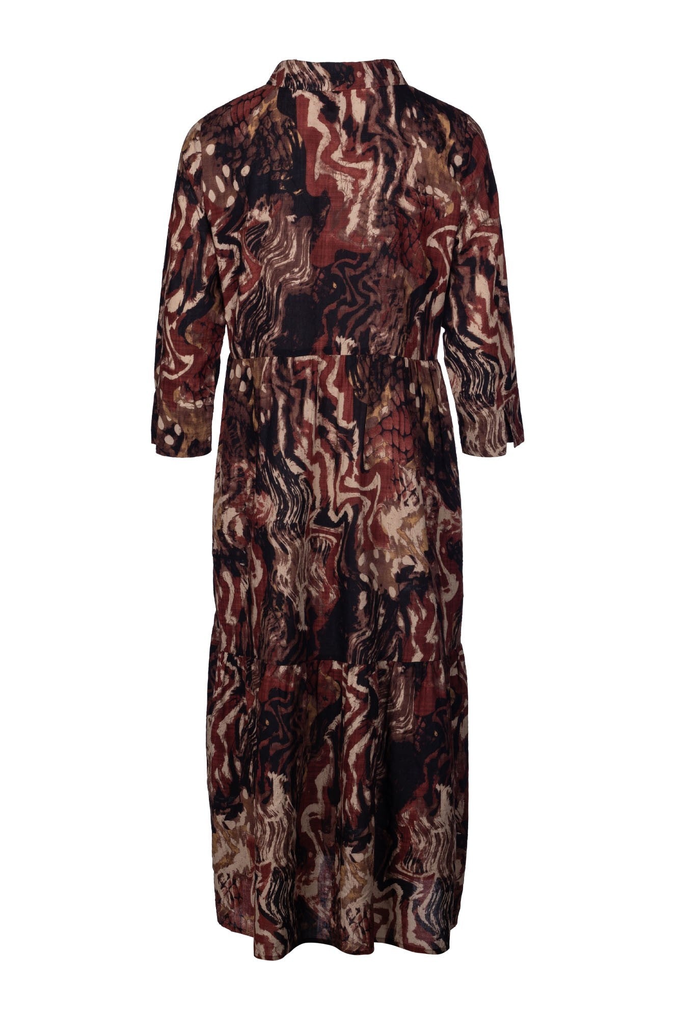 Elegant Black Abstract Print Dress with Cinnamon Accents | Women's Fashion | Perfect for Parties, Dates & Special Occasions