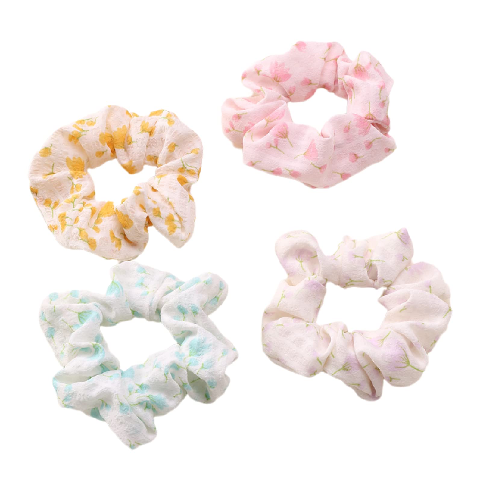 Floral Fabric Hair Ties for Women - 4Pcs Large Ponytail Holders, Soft Hair Rings & Headbands for Girls (Perfect for School, Work, Yoga & Everyday Styling)