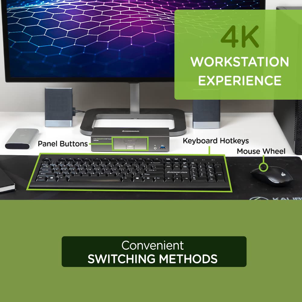 IOGEAR 2-Port 4K UHD DisplayPort KVMP Switch with USB 3.0 Hub - Black | Push Button Control | ON-NONE-ON Mode | Perfect for Multi-Computer Workstations & Home Office Setups