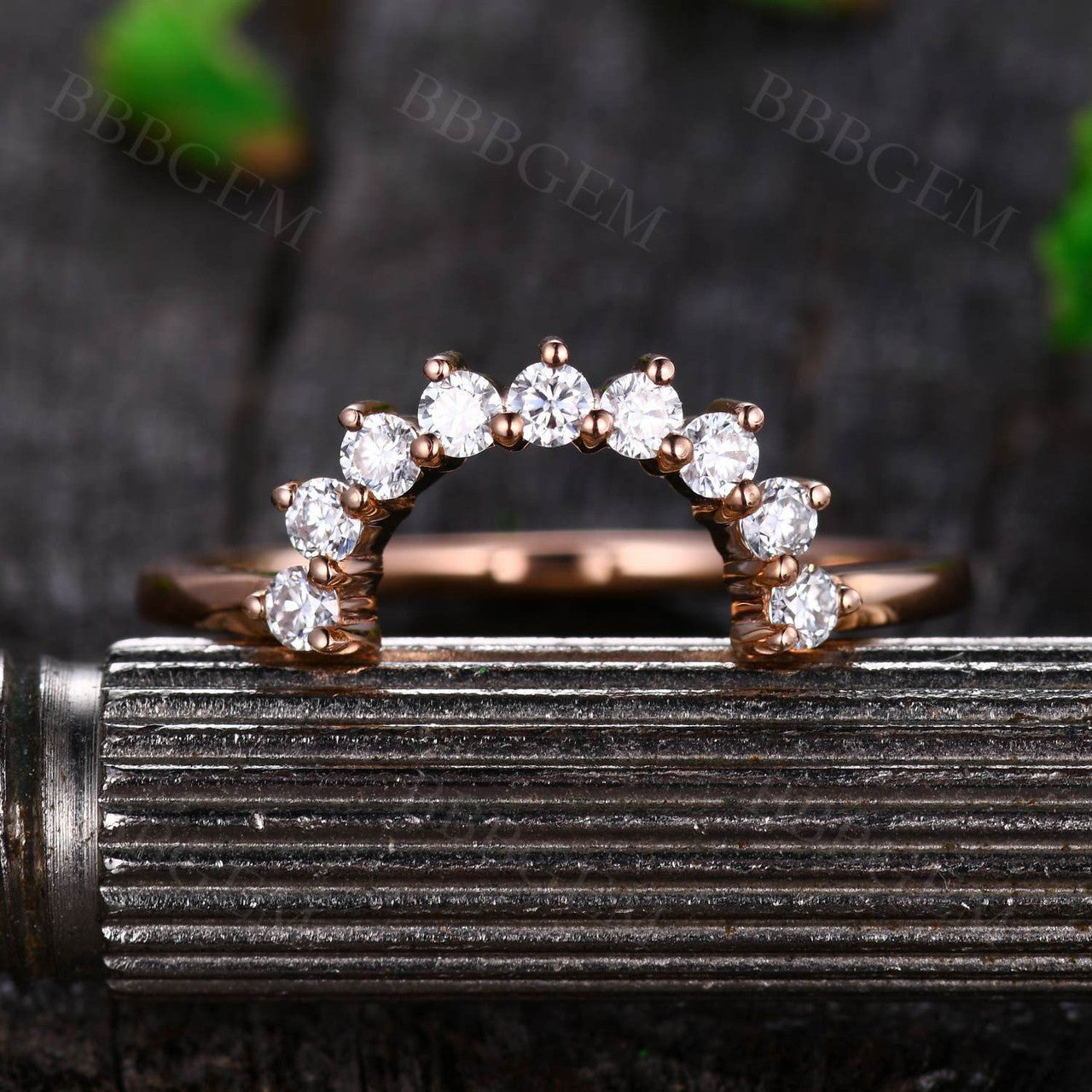Moissanite Wedding Band for Women - Curved Rose Gold Matching Ring Set with Moissanite Stones | Perfect for Bridal Jewelry, Anniversary Gifts & Couple Rings