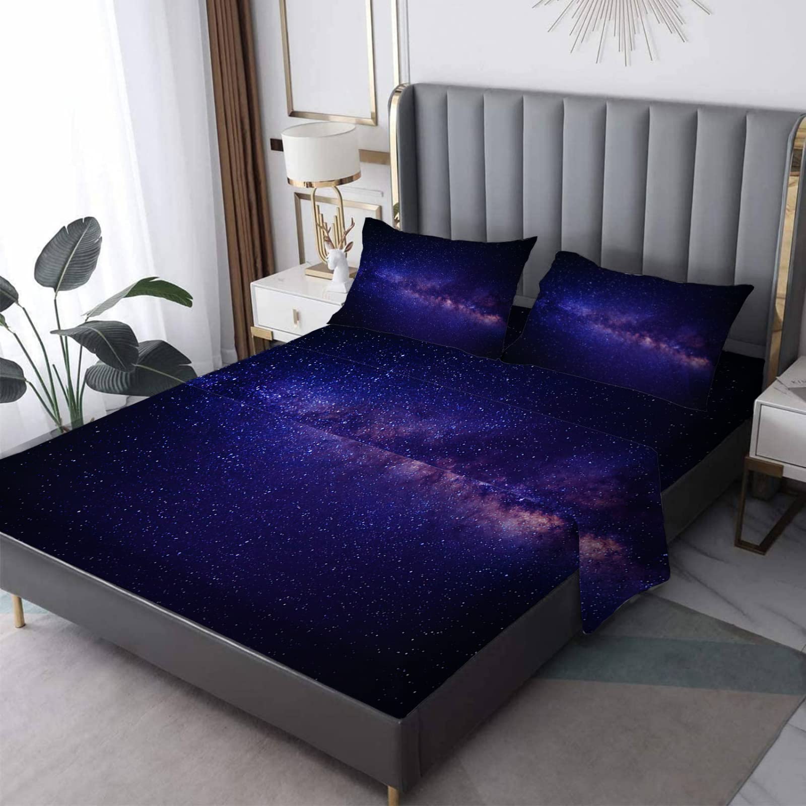 Starry Sky 4-Piece Purple Bed Sheets Set - Soft, Wrinkle-Free & Breathable for Deep Pocket Mattresses - Perfect for Cozy Bedrooms