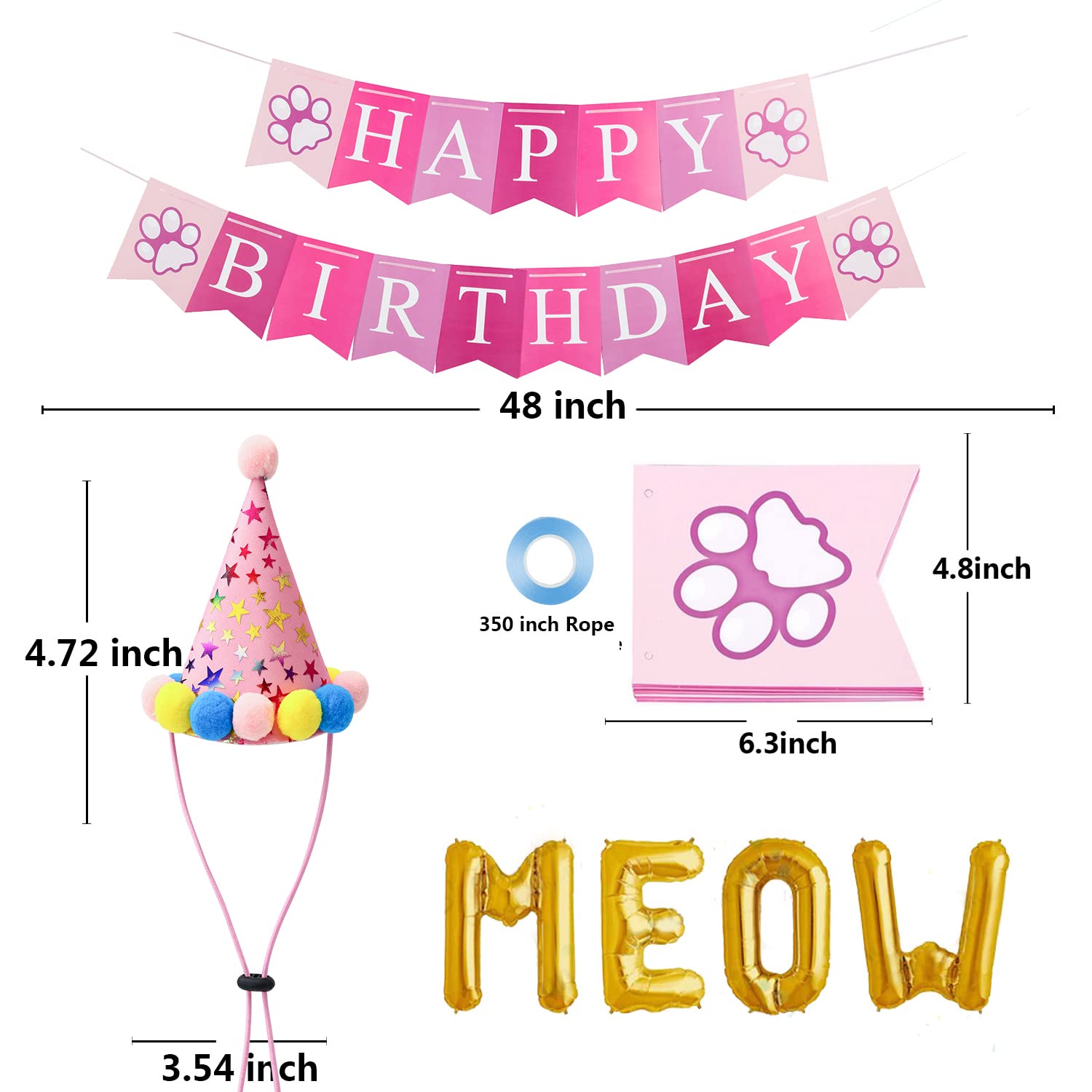 TCBOYING Cat Birthday Bandana & Hat Scarf - Cute Pet Birthday Party Decorations for Cats & Dogs - Perfect for Birthday Celebrations, Photo Shoots & Special Occasions