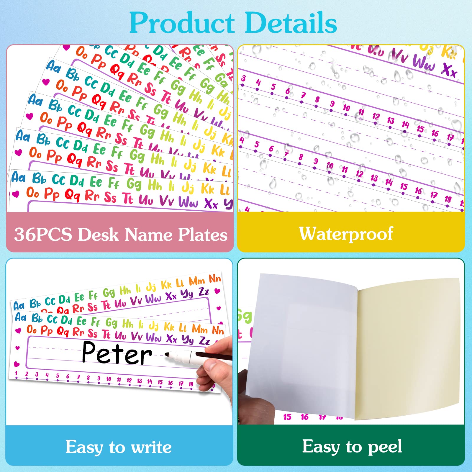 FLYAB 36Pcs Alphabet Name Plates for School Desks - Classroom & Kindergarten Use