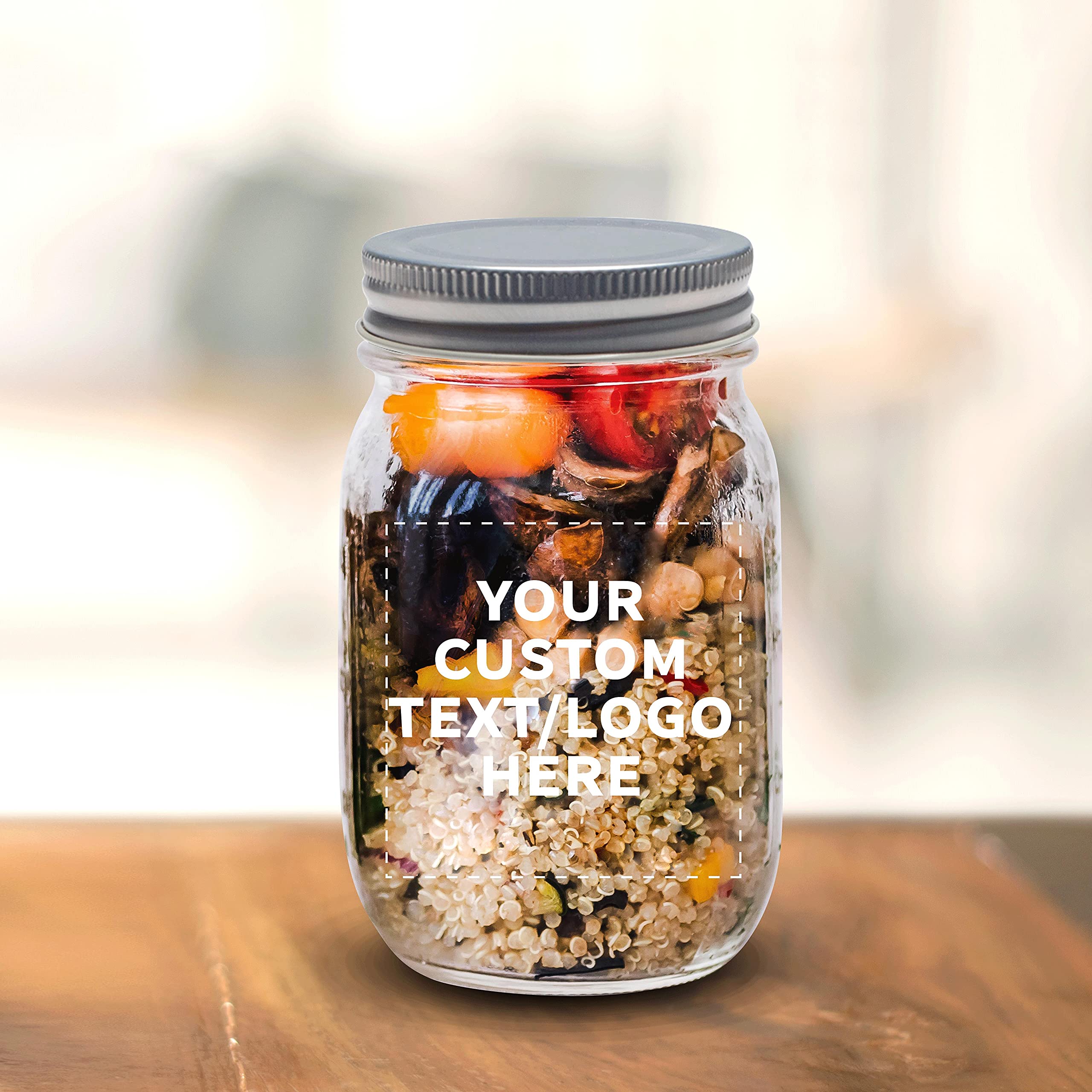 Custom 16 oz Mason Jars with Lids - Bulk Pack of 50 Glass Jars for Overnight Oats, Candies, Pickles & Spices - Personalized Clear Storage Containers - Perfect for Meal Prep, DIY Gifts & Pantry Organization