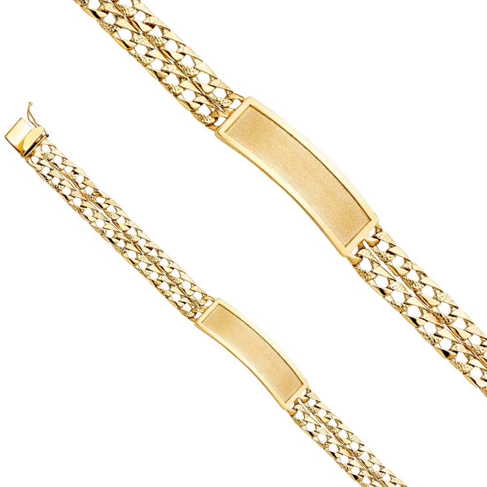 14K Yellow Gold 2-Layer Light Nugget Cuban Link ID Bracelet - 8.5
