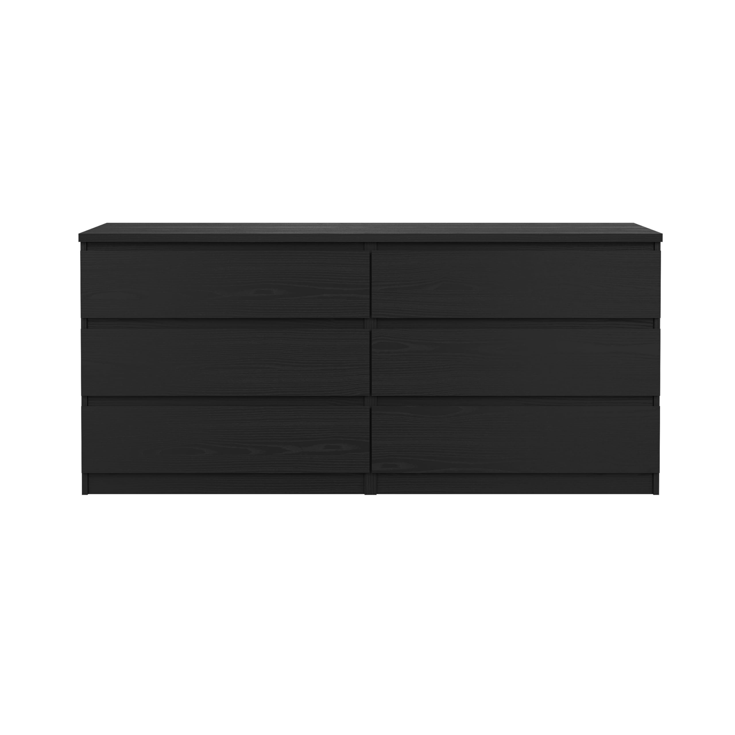 Tvilum 6-Drawer Double Dresser in Black Woodgrain - Modern Bedroom Storage Solution for Clothes & Accessories