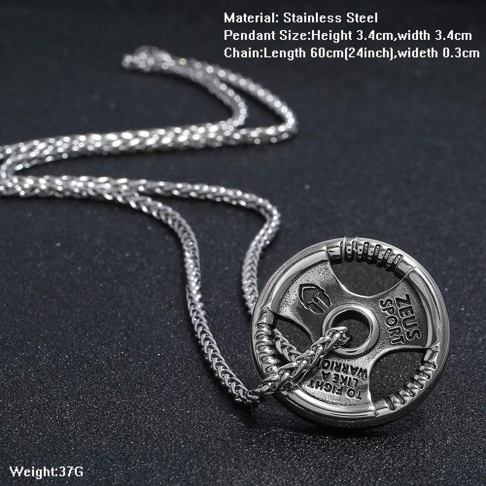 FIZIZDH Stainless Steel Dumbbell Pendant Necklace - 24 Inch Keel Link Chain for Men & Women - Perfect for Gym, Workout & Fitness Enthusiasts