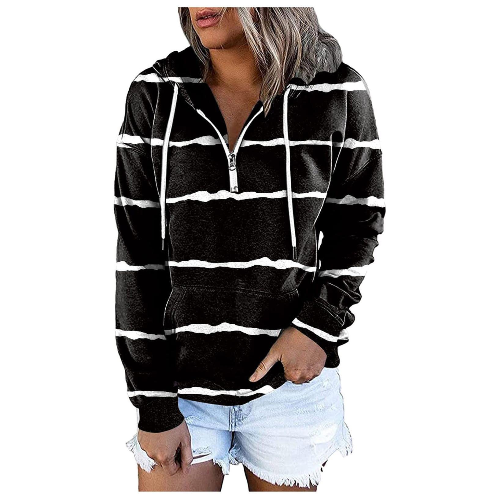 Women's Casual Zip-Up Hoodie with Drawstring - Long Sleeve Loose Pullover Sweatshirt for Everyday Wear, Gym, and Outdoor Activities
